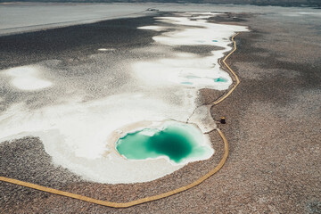 Fototapeta na wymiar Aerial View of Salt Lagoon Baltinache San Pedro de Atacama Desert Chile