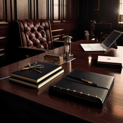 Sublime mahogany desk of a manager. - obrazy, fototapety, plakaty