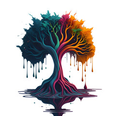 Tree with Colorful Splashes created using generative artificial intelligence