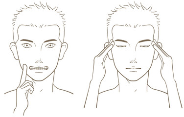 若い男性の顔の線画イラスト02