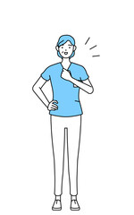 胸を叩く中年・シニア女性看護師、理学療法士、作業療法士、言語聴覚士、看護助手