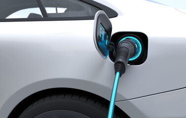 Electric car is charging the battery at the Ev charging station