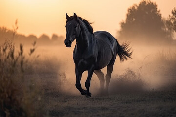 Fototapeta na wymiar A Horse run on the meadow, generative AI