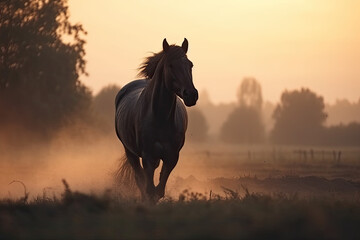 Fototapeta na wymiar A Horse run on the meadow, generative AI