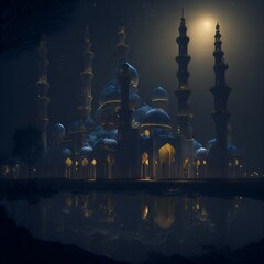 Eid, Ramadan, Mosque, Arabic Lantern, Celebration Background Illustration, Ai