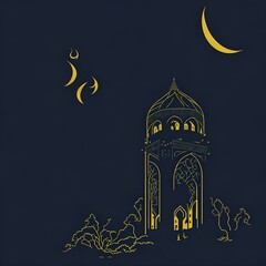Eid, Ramadan, Mosque, Arabic Lantern, Celebration Background Illustration, Ai