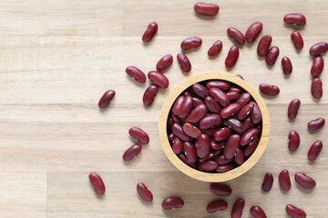 Top view of red kidney beans in a bowl on wooder background, Healthy eating concept