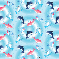 seamless background with cute baby dolphin