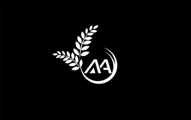 Laurel wreath green leaf logo and Vintage wheat logo design monogram with the letters and alphabets