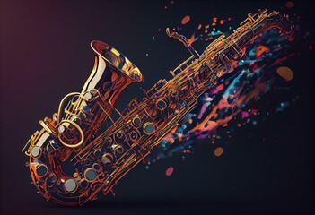 Fototapeta na wymiar Generative AI abstract painting of saxophone instrument. Fun, hobby and leisure concept