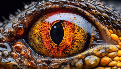 Macro view of multi colored reptile wet iris generated by AI