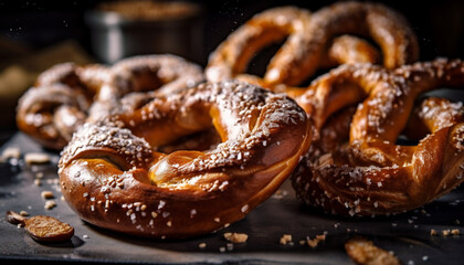 Freshly Baked Homemade Pretzels, Gourmet Sweet Indulgence generated by AI
