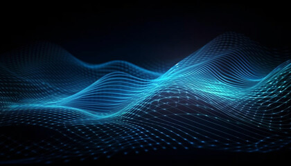 Electricity flowing in smooth blue abstract wave generated by AI