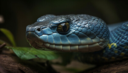 Fototapeta premium Poisonous viper close up, focus on aggression generated by AI