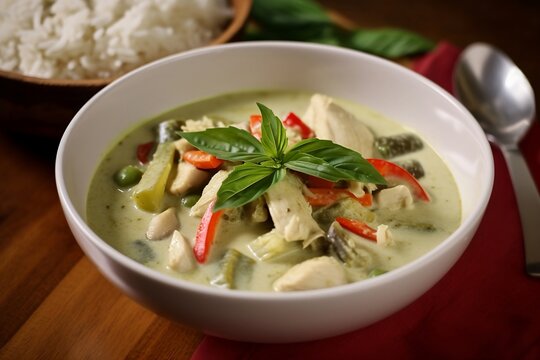 Thai green curry with chicken created with Generative AI technology