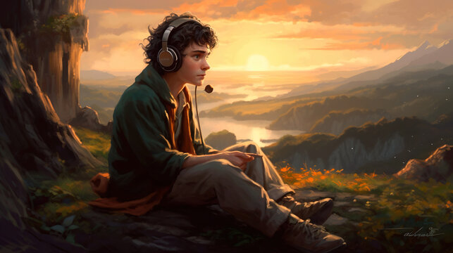 person with headphones at sunset © rodrigo