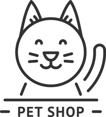 Pet shop emblem with cat line icon