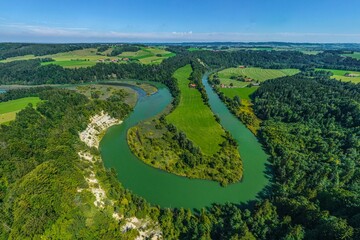 Der Illerdurchbruch bei Altusried aus der Luft, eindrucksvolle Natur im bayerischen Alpenvorland