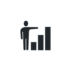 flat vector image isolated on white background, icon of a person and a growing chart, achieving personal success in business or improving financial performance