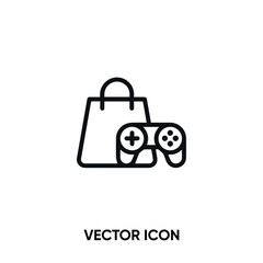Game store vector icon . Modern, simple flat vector illustration for website or mobile app.Game shop,joystick or bag symbol, logo illustration. Pixel perfect vector graphics