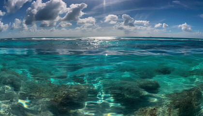 Fototapeta na wymiar Caribbean seascape, transparent blue water, multi colored coral generated by AI