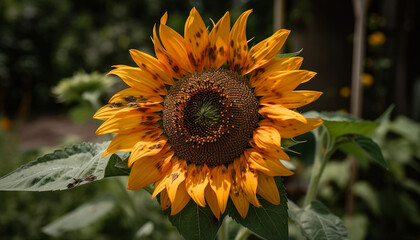 Fototapeta premium Yellow sunflower shines in vibrant summer meadow generated by AI