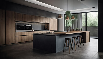 Elegant Modern Kitchen with Stainless Steel Appliances generated by AI