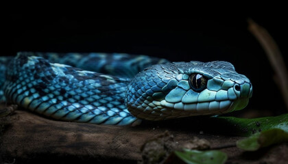 Fototapeta premium Poisonous viper spooky spiral, a forest danger generated by AI
