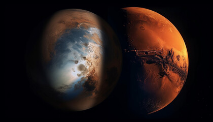 Naklejka premium Glowing sphere orbits galaxy in the starry night generated by AI