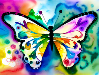 butterfly drawing on a colorful background