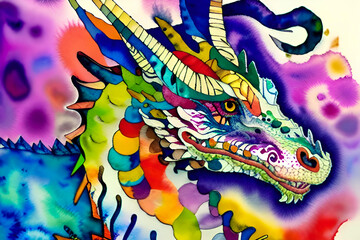 colorful watercolor illustration of a dragon