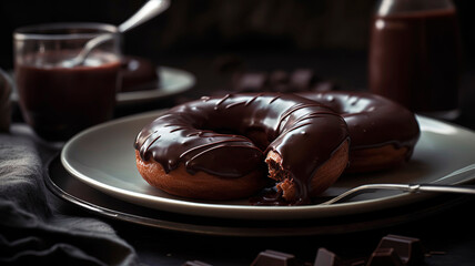 Chocolate Donuts on plate. 