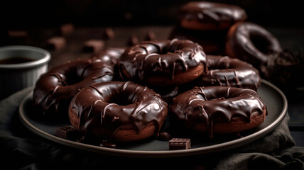 Chocolate Donuts on plate. 