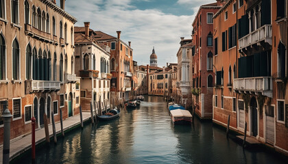 Obraz na płótnie Canvas Gondola glides along canal historic Veneto romance generated by AI
