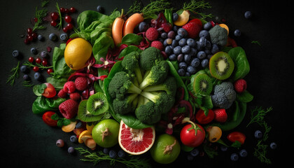 Healthy fruit salad with a variety of berries generated by AI