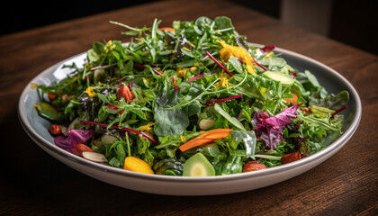 Fresh, healthy salad organic veggies on plate generated by AI