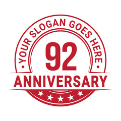 92 years anniversary logo design template. Vector illustration.