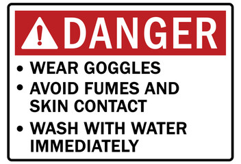 Fototapeta premium Acid chemical warning sign and labels acid danger. Wear goggles, avoid fumes and skin contact. Wash with water immediately