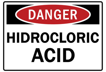 Acid chemical warning sign and labels hidrocloric acid