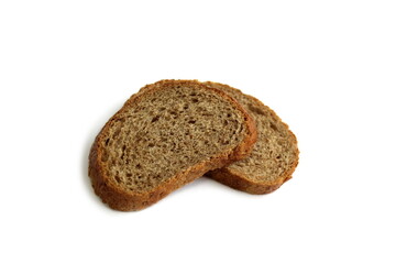 Two pieces of bread lie on a white background.