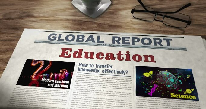 Education knowledge school teach and learn daily newspaper on table. Headlines news abstract concept 3d.