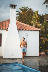 boy relaxing un the pool