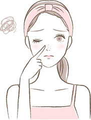 鼻の黒ずみ・角栓に悩む女性のイラスト