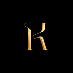3d Latin letter K serif alphabet, beautiful elegant golden font classic perfect for logotypes, wedding invitations, or fashion or perfume design, vector illustration 10EPS