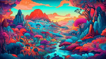 Obraz na płótnie Canvas psychedelic landscape. Generative AI 