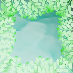 Cute tropical background with water and leaves