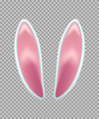 Rabbit ears realistic 3d vector illustration. Easter bunny ears kid headband, mask. Hare costume white and pink element. Photo editor, booth, video chat app isolated on transparent background