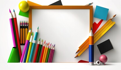 Fototapeta premium Back to school with school items and elements, Online Learning, study from home, back to school, flat design.