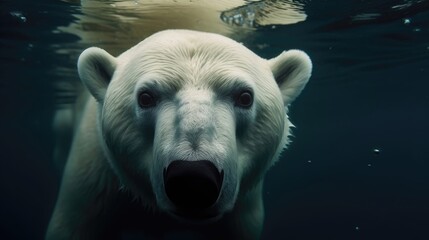 Polar bear underwater close-up. Generative AI