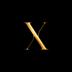 3d Latin letter X serif alphabet, beautiful elegant golden font classic perfect for logotypes, wedding invitations, or fashion or perfume design, vector illustration 10EPS